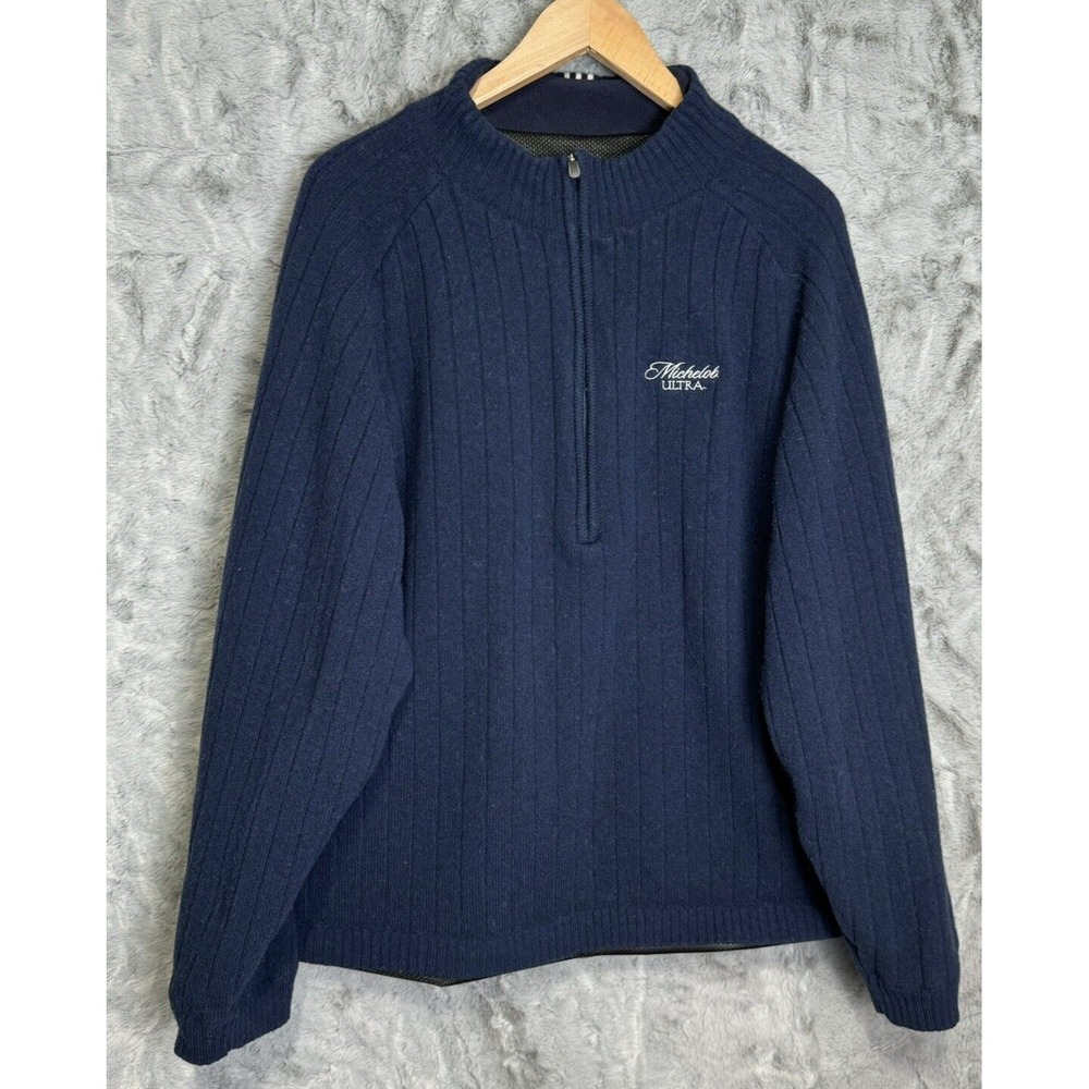 Vintage Adidas 1/4 Zip Pullover Mens Sweater Size XL Blue PGA 100% Wool‎